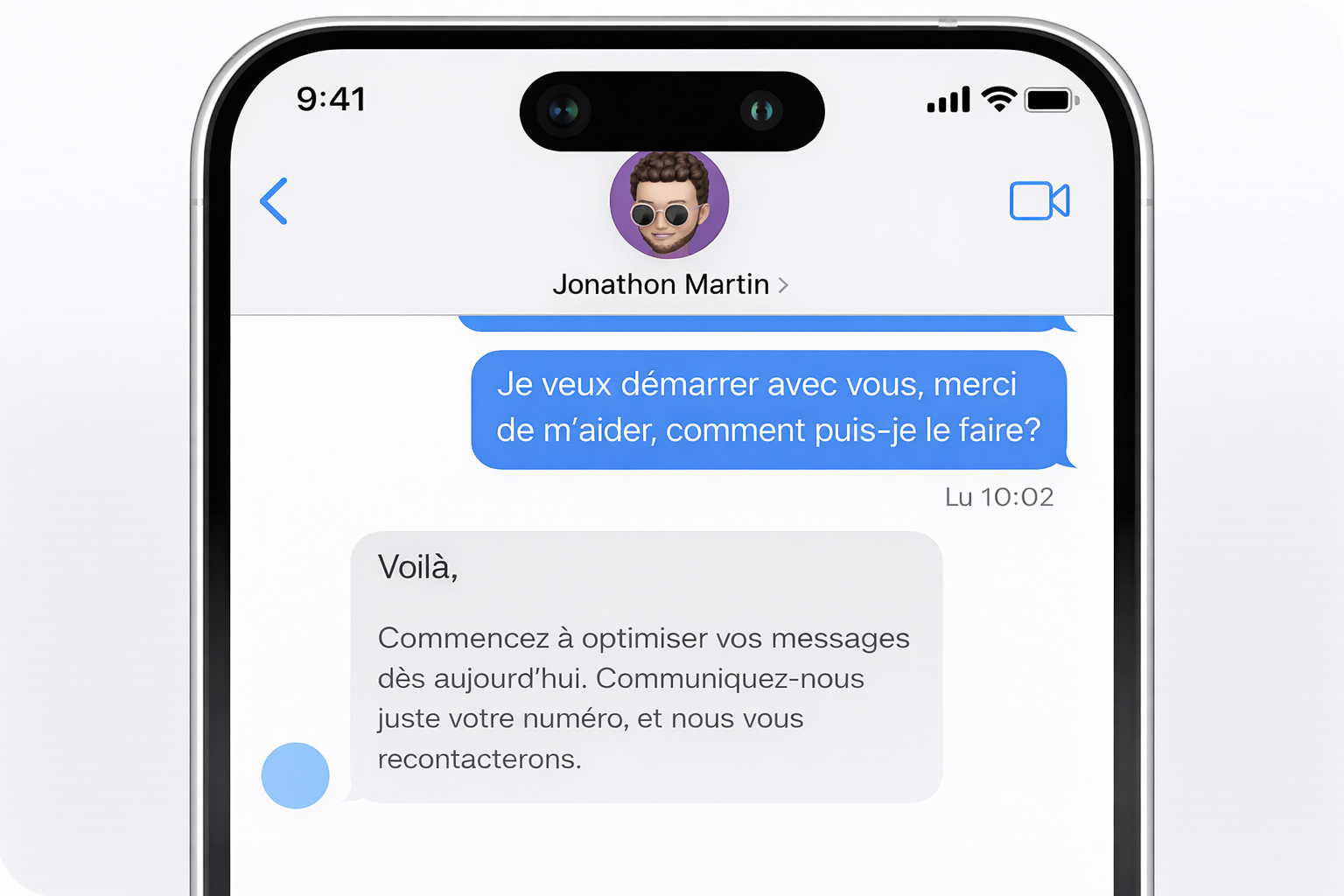 Aperçu iMessage avec formulaire de démo